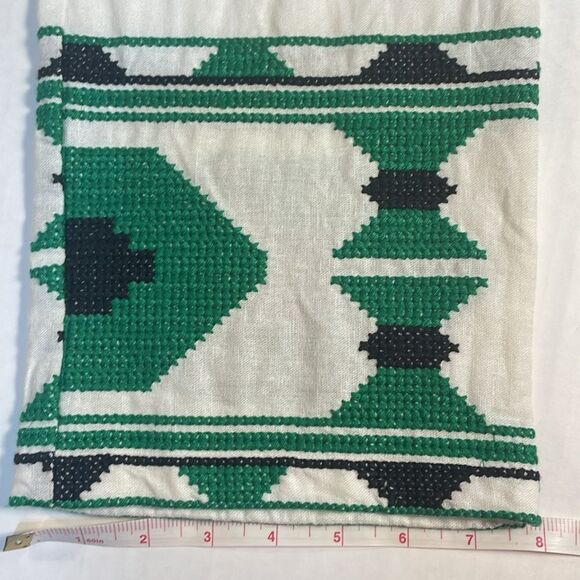 Zara Embroidered Linen Blend Pants White Green Aztec Design Pocket Blogger Fav S - Picture 14 of 16